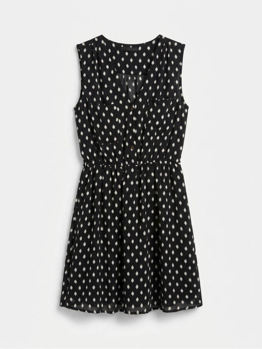 Sleeveless Black Dress with Ivory Dot Print